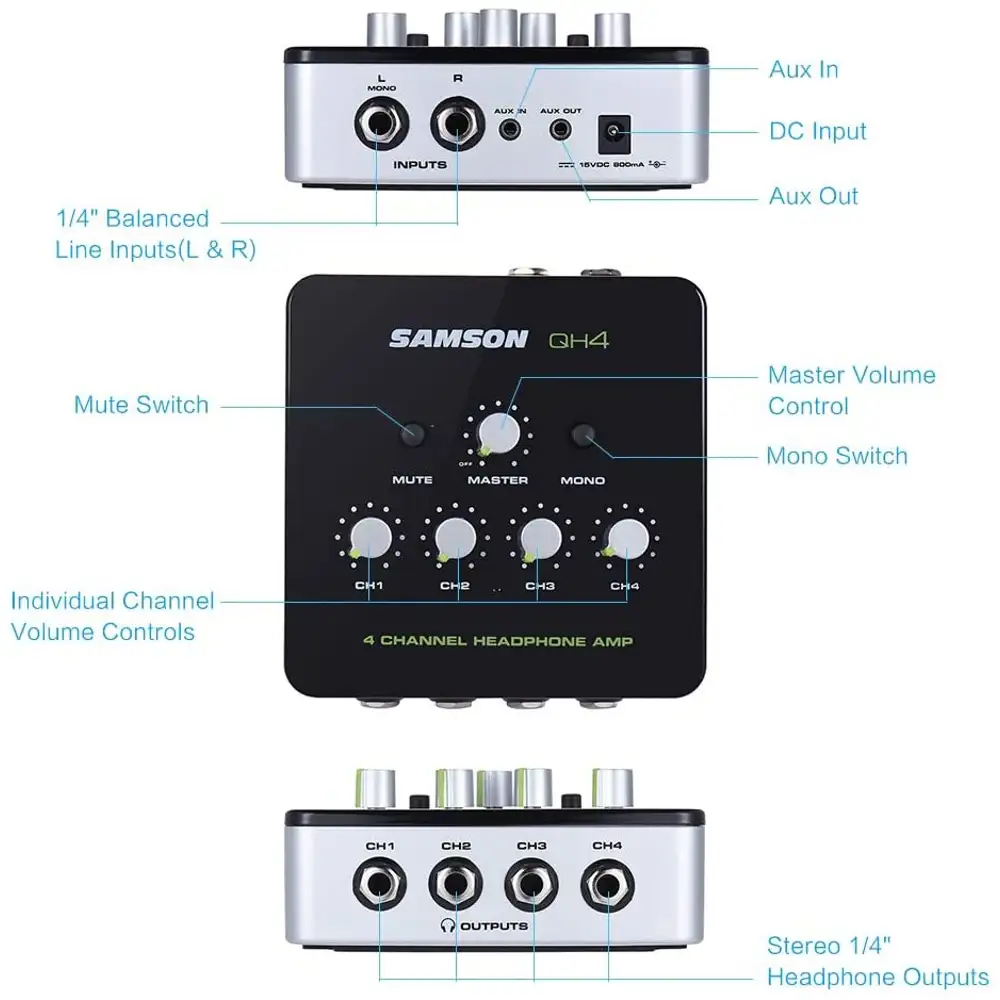 Samson QH4 amplificatore per cuffie a 4 canali - Strumenti