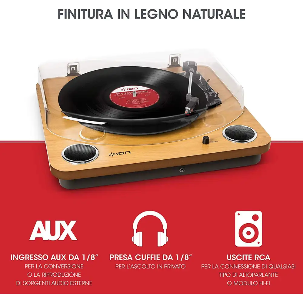 ION Audio Air LP Wood - Giradischi Vinili Bluetooth A Tre Velocità