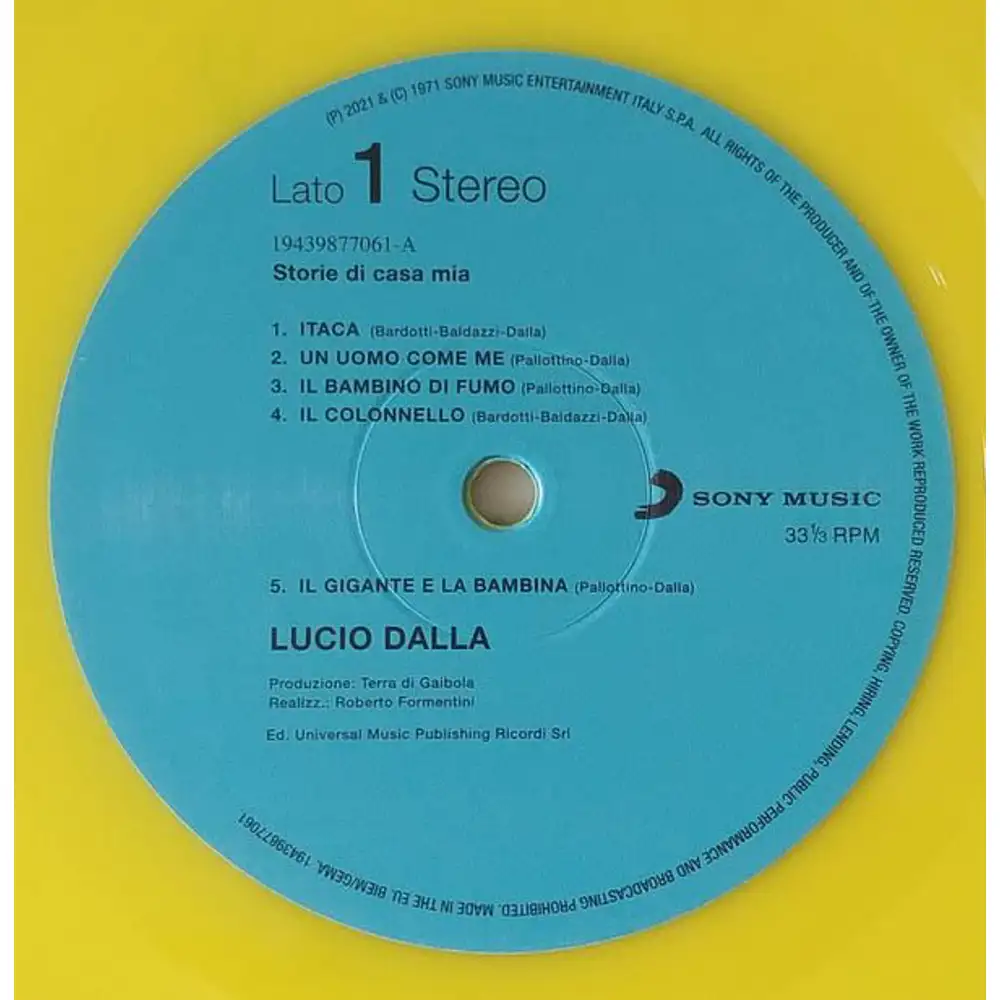 lucio dalla - storie di casa mia <br><small>[LEGACY / SONY MUSIC (VINILE  GIALLO 180 GR)]</small> Vinili - Vendita online Attrezzatura per Deejay  Mixer Cuffie Microfoni Consolle per DJ