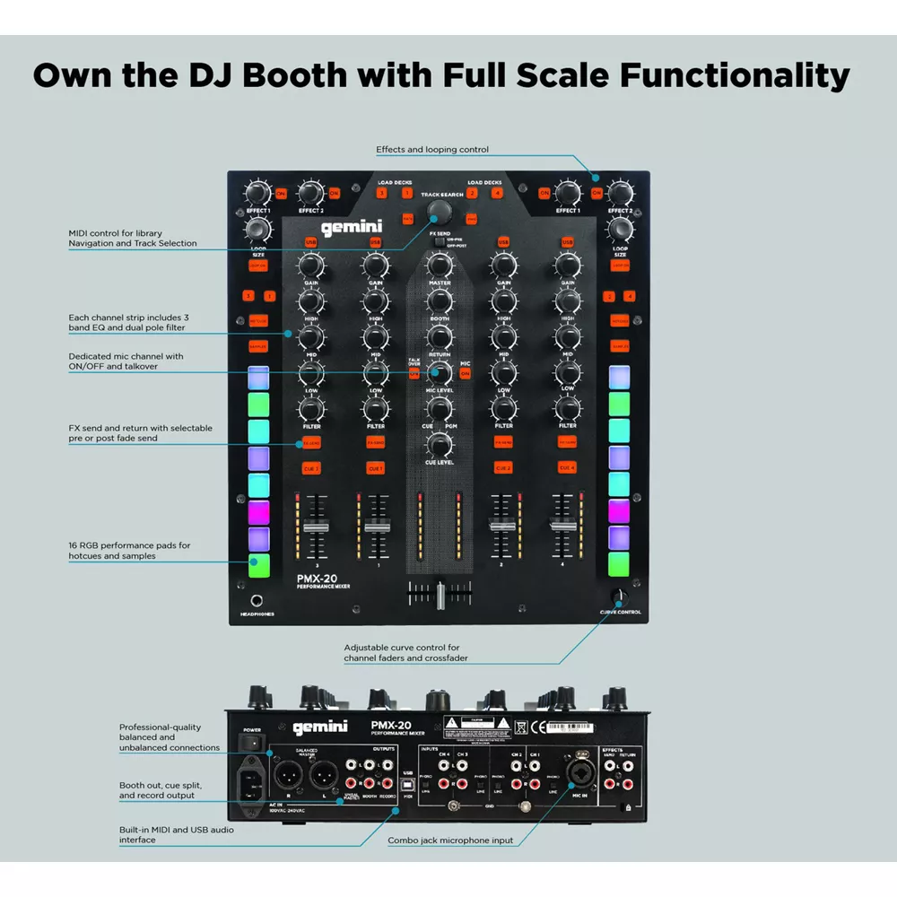 GEMINI PMX 20 (ex demo) Mixer dj usb - Vendita online Attrezzatura